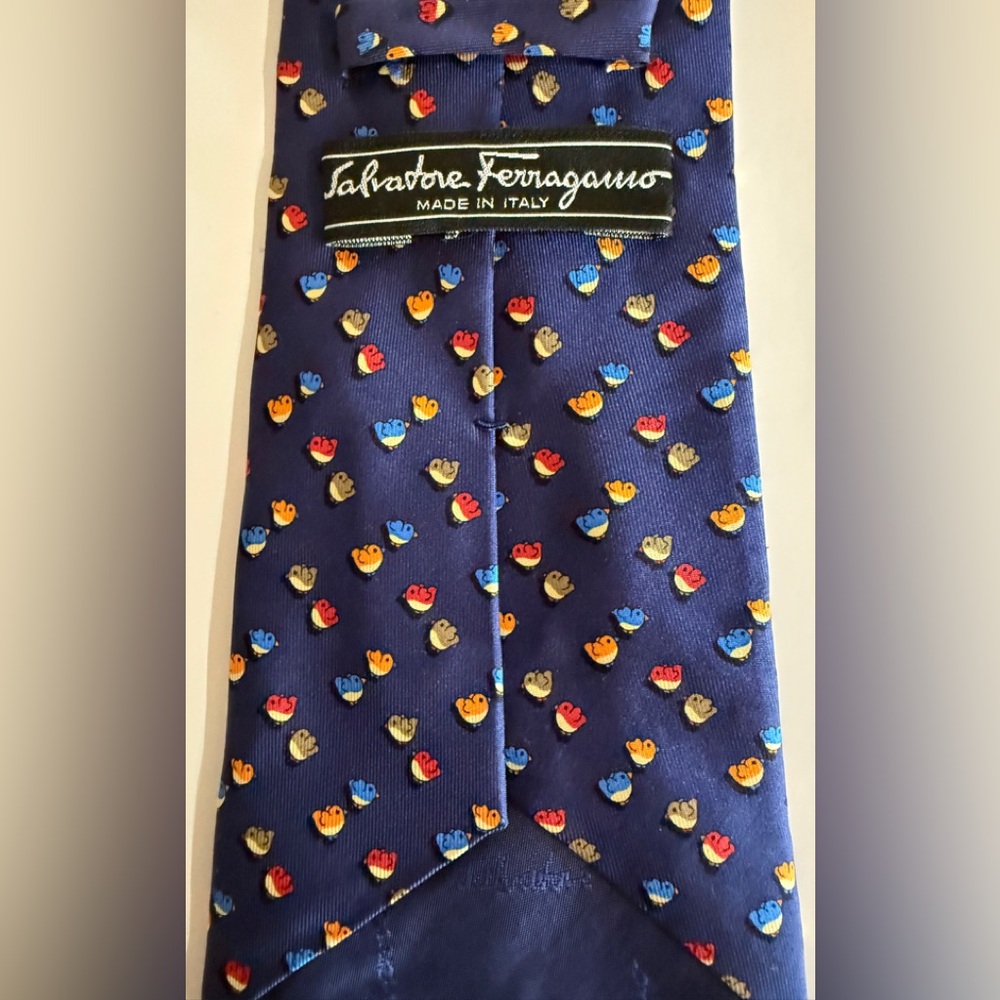 Salvatore Ferragamo Baby Chicks Birds Navy Blue Tie